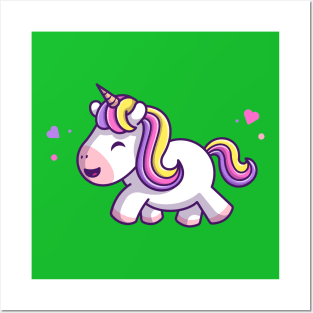 Cute Unicorn Walking Cartoon Posters and Art